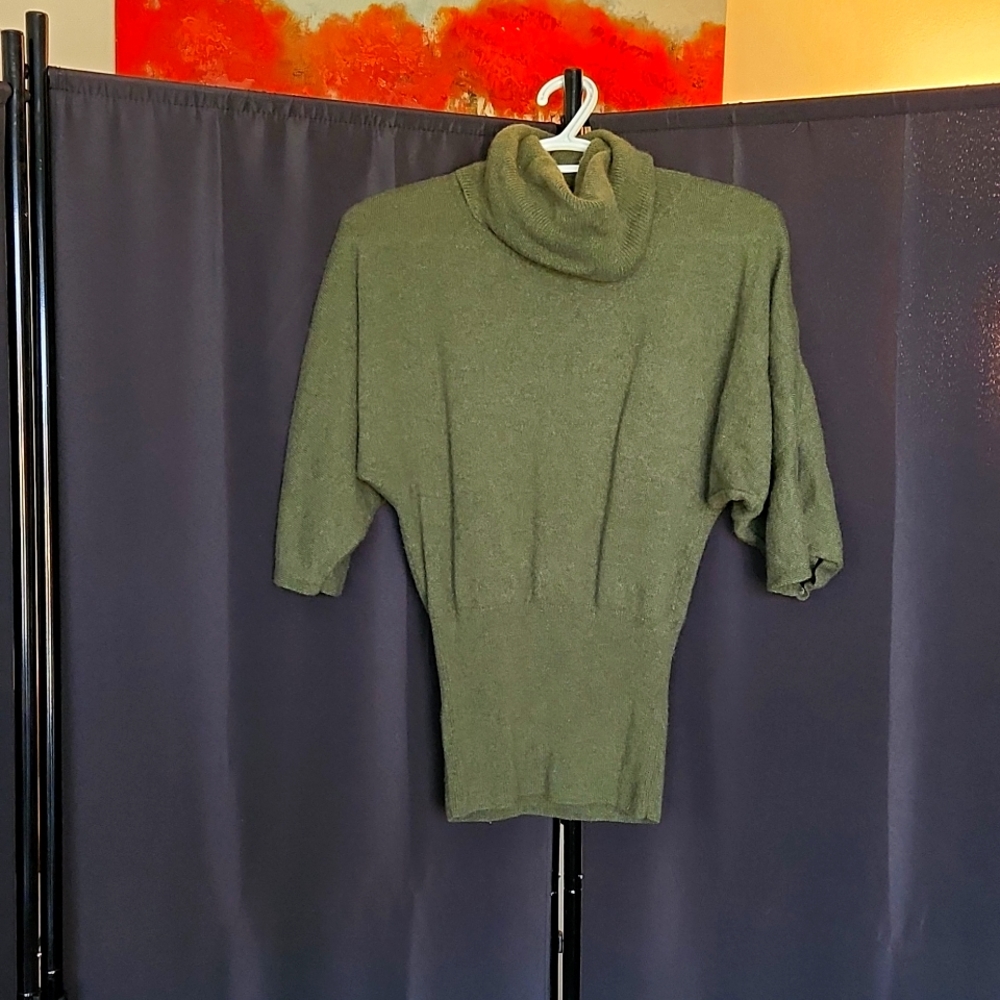 Simply Cashmere Sweater Turtle neck. Olive green. Size Medium.